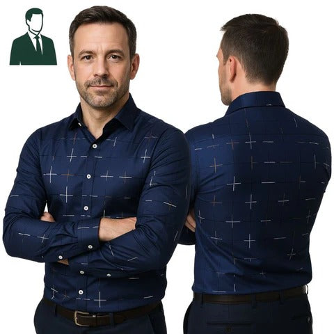 PAGUE 3 LEVE 5 - Camisa Manga Longa Casual European em Seda Gelo e Poliéster + BRINDES: Cinto, Carteira e Relógio