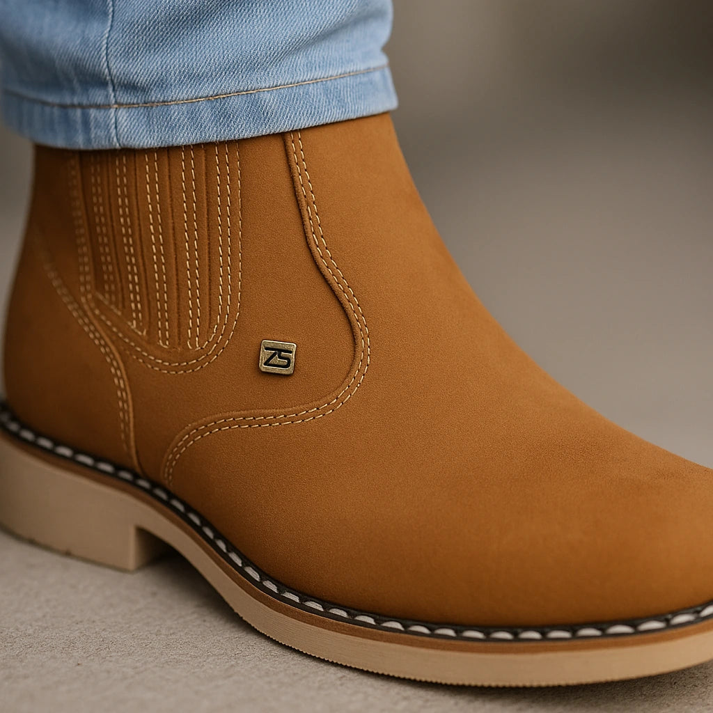 [Kit 4 em 1] Bota Masculina Zemu de Cano Curto em Couro Legítimo com Boné Modão, Cinto Country e Carteira GRÁTIS