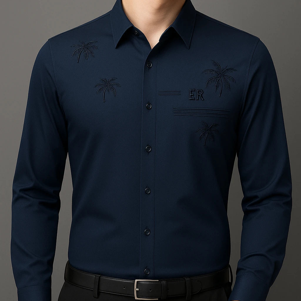[PAGUE 3 LEVE 5] Camisa Social Masculina Rivanel em 68% Viscose, 27% Seda Tecnológica e 5% Elastano + BRINDES: Cinto, Carteira e Relógio