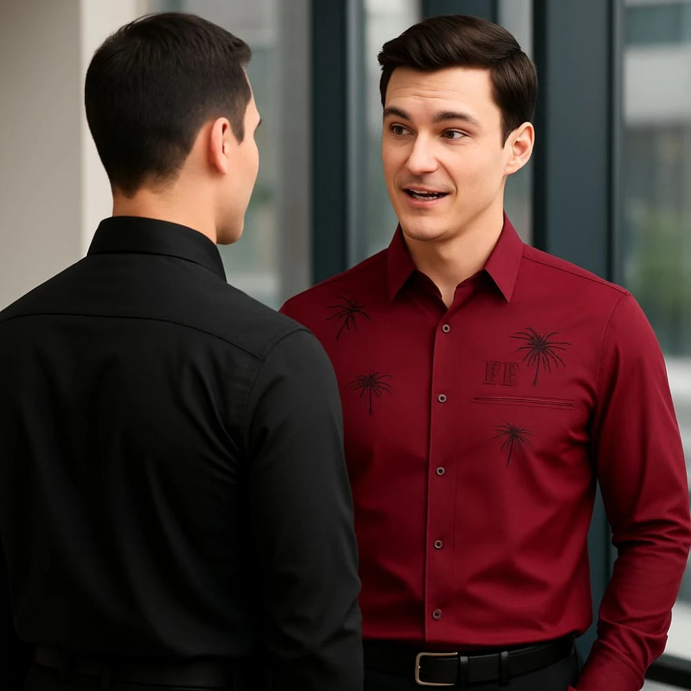 [PAGUE 3 LEVE 5] Camisa Social Masculina Rivanel em 68% Viscose, 27% Seda Tecnológica e 5% Elastano + BRINDES: Cinto, Carteira e Relógio