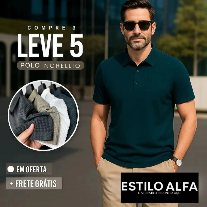 [Leve 5, Pague Só 3] Camisa Polo Norellio em Malha de Seda Gelo e Viscose Tecnológica (Menos de R$20 Por Camisa!)