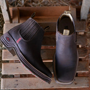 [Kit 4 em 1] Bota Masculina Ortopédica Fazenda de Cano Curto em Couro Legítimo com Boné Modão, Cinto e Carteira GRÁTIS