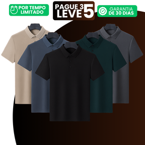 [Leve 5, Pague 3] Camisa Polo Masculina Drax em Seda Gelo e Poliéster (QUEIMA DE ESTOQUE)